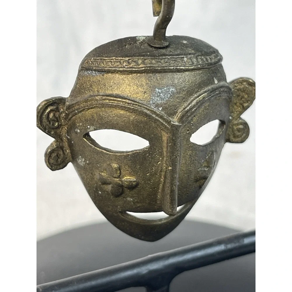 Black Metal Candle Holder Trinket Dish with Brass African Mask 6